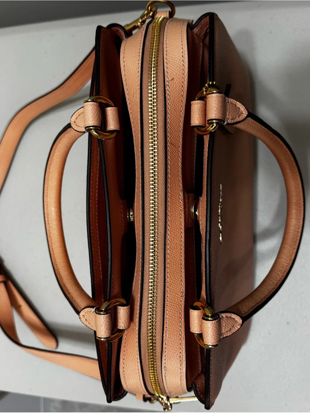 Coach Peach Pebbled Leather Satchel with Wristlet